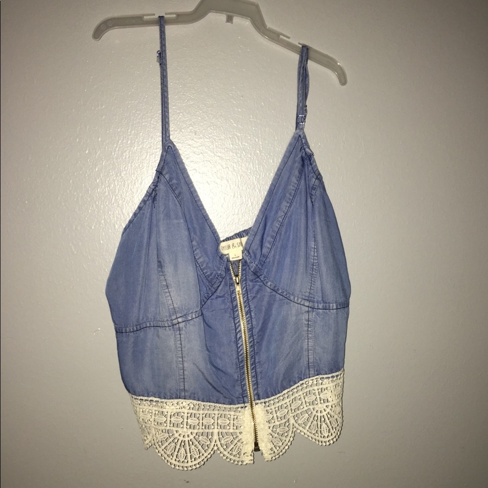 denim and lace crop tank
